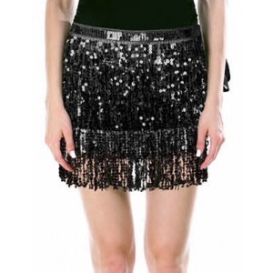 70s Costume Black Sequin Skirt Fringe Skirt - Womens 70s Disco Costumes 